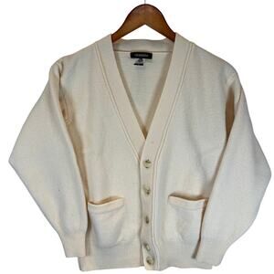 Giordano  Cardigan Mens Cream Small 100% Lambswool Sweater Button Front Grandpa